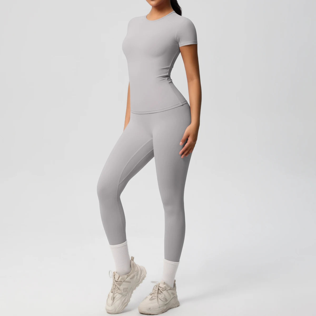 Women 2pcs Athletic Wear Yoga Set Workout Sportswear Gym Clothing Fitness Long Sleeve Crop Top High Waist Legging Sports Bra
