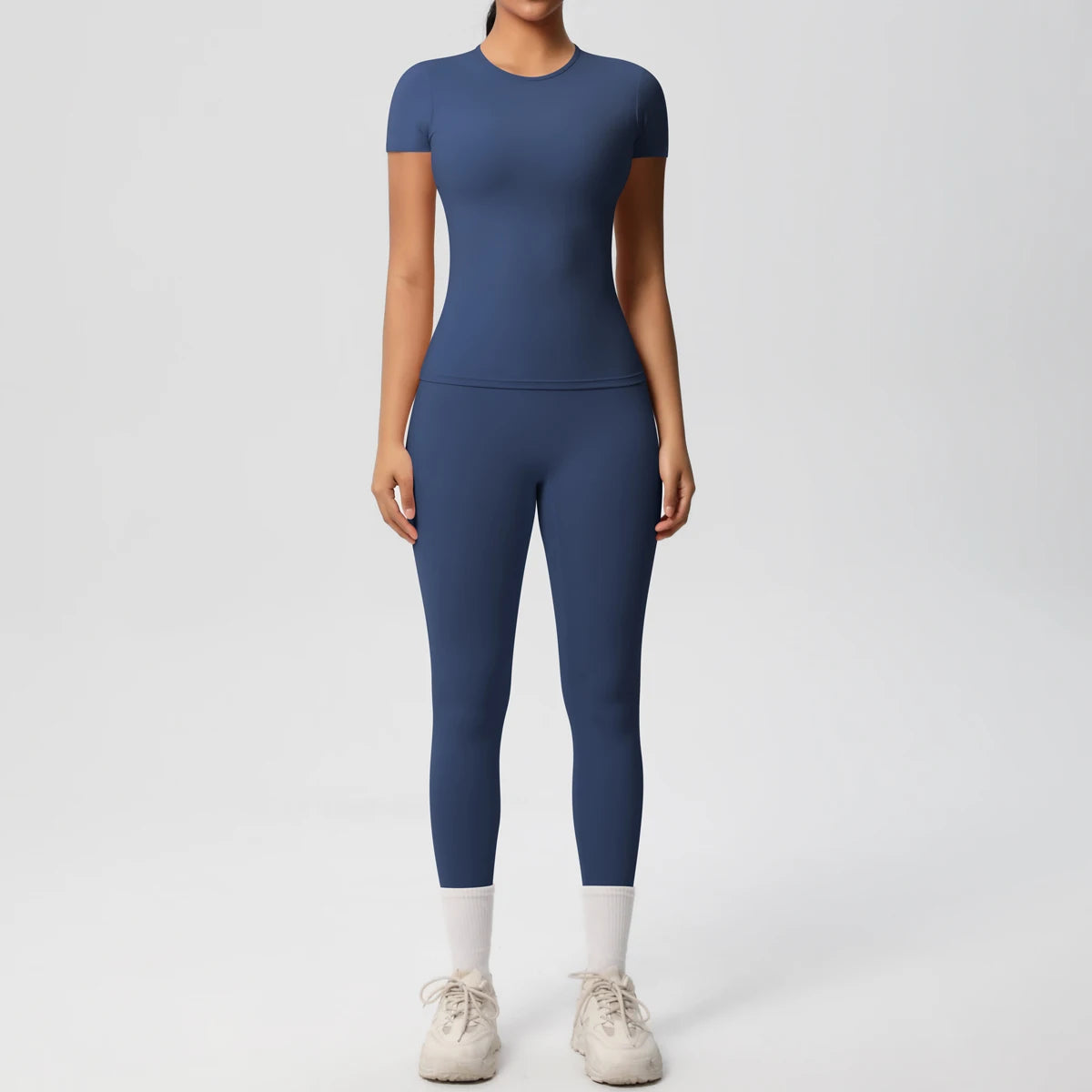 Women 2pcs Athletic Wear Yoga Set Workout Sportswear Gym Clothing Fitness Long Sleeve Crop Top High Waist Legging Sports Bra