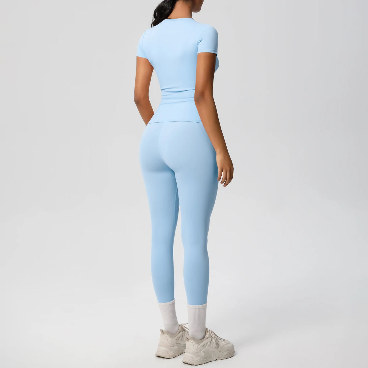 Women 2pcs Athletic Wear Yoga Set Workout Sportswear Gym Clothing Fitness Long Sleeve Crop Top High Waist Legging Sports Bra