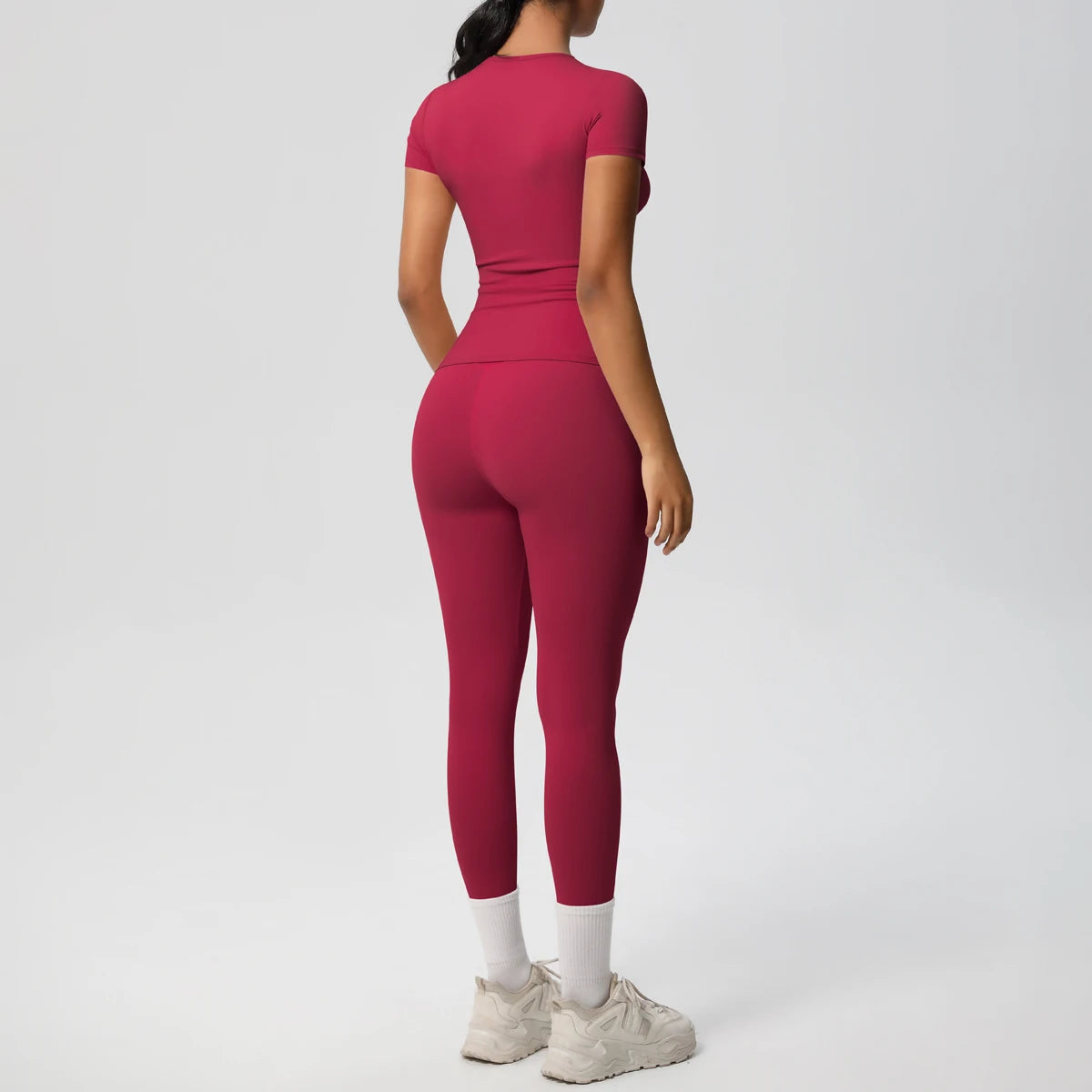 Women 2pcs Athletic Wear Yoga Set Workout Sportswear Gym Clothing Fitness Long Sleeve Crop Top High Waist Legging Sports Bra