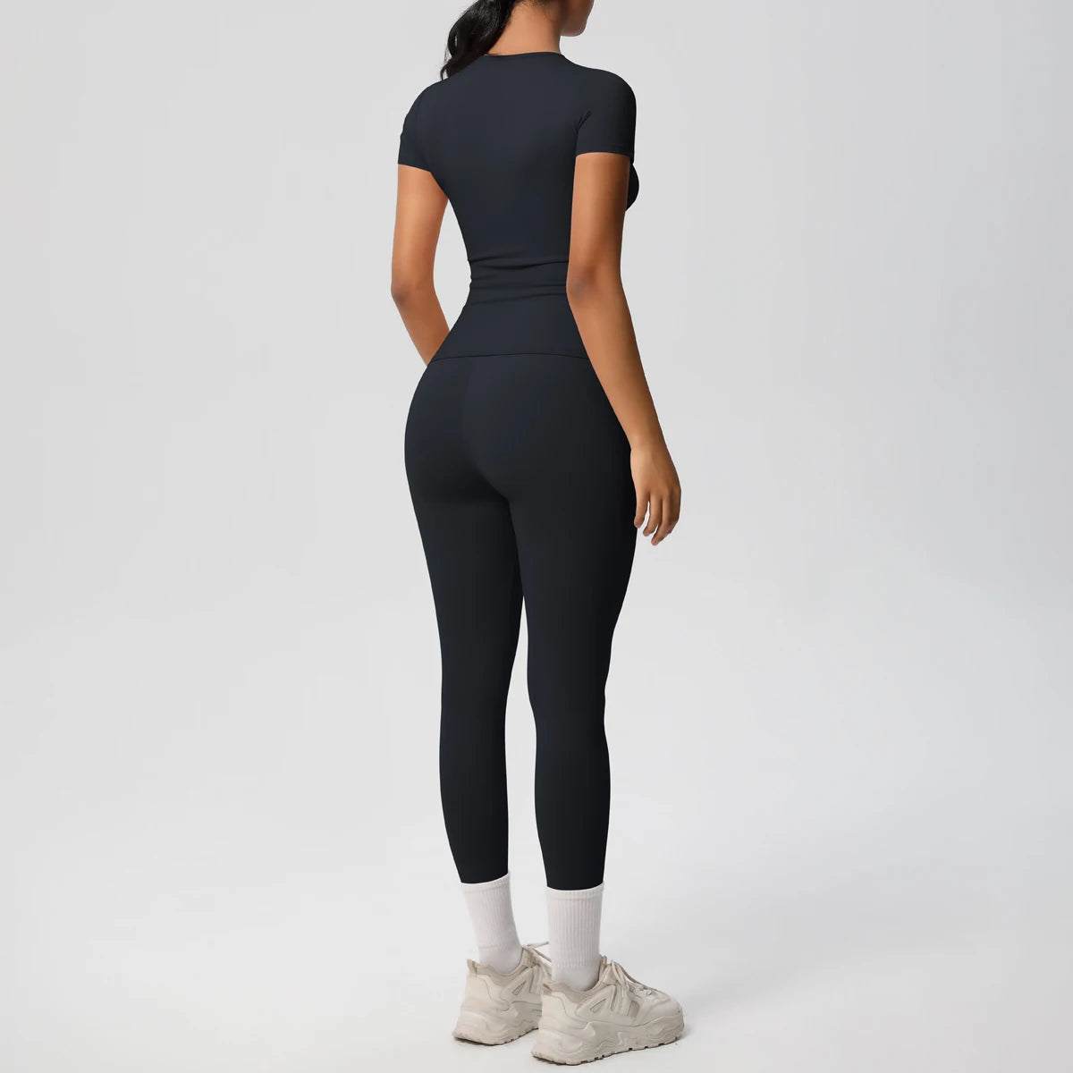 Women 2pcs Athletic Wear Yoga Set Workout Sportswear Gym Clothing Fitness Long Sleeve Crop Top High Waist Legging Sports Bra