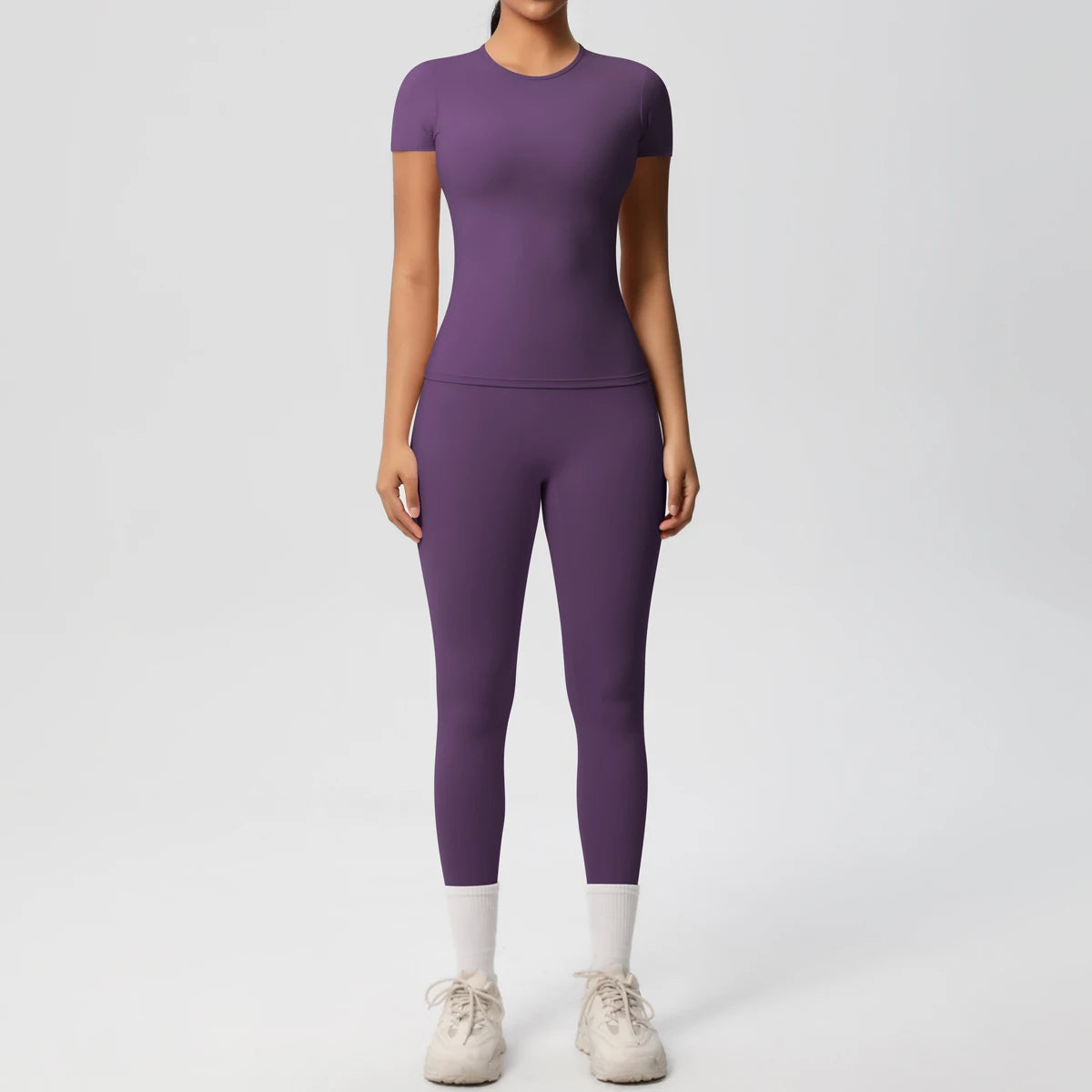 Women 2pcs Athletic Wear Yoga Set Workout Sportswear Gym Clothing Fitness Long Sleeve Crop Top High Waist Legging Sports Bra
