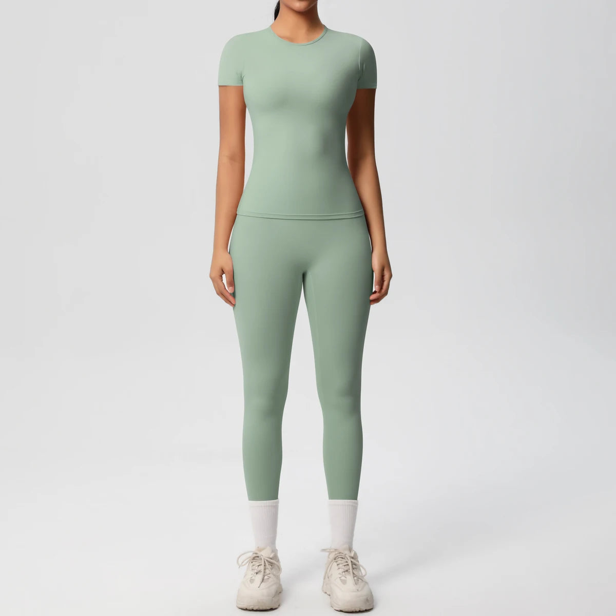 Women 2pcs Athletic Wear Yoga Set Workout Sportswear Gym Clothing Fitness Long Sleeve Crop Top High Waist Legging Sports Bra