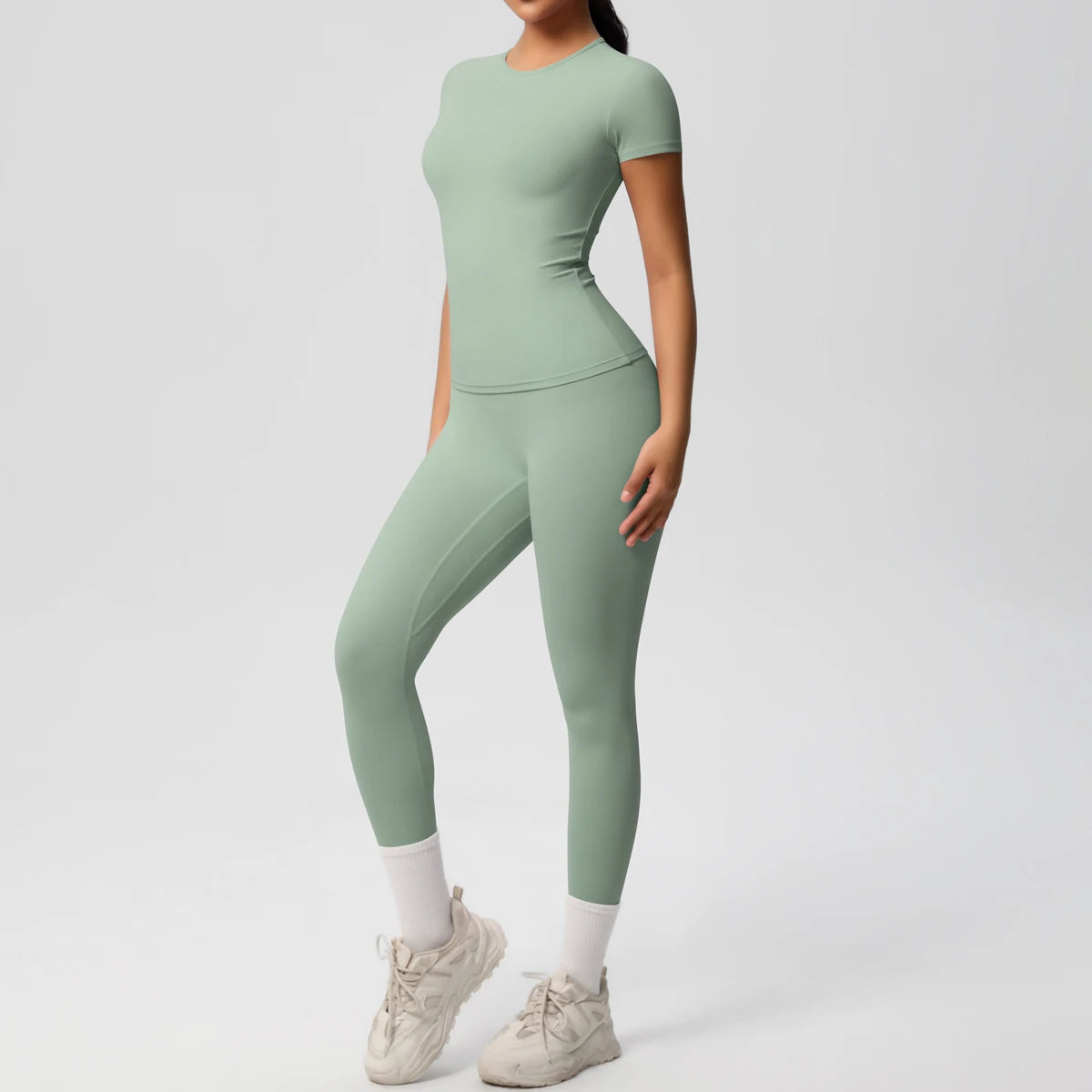 Women 2pcs Athletic Wear Yoga Set Workout Sportswear Gym Clothing Fitness Long Sleeve Crop Top High Waist Legging Sports Bra