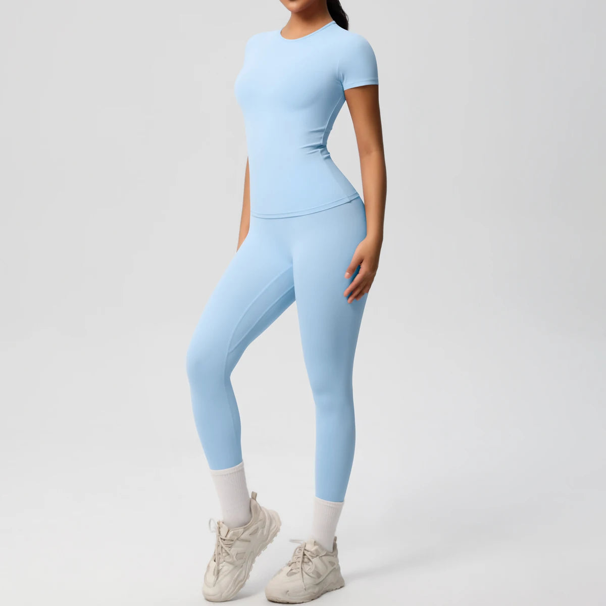 Women 2pcs Athletic Wear Yoga Set Workout Sportswear Gym Clothing Fitness Long Sleeve Crop Top High Waist Legging Sports Bra