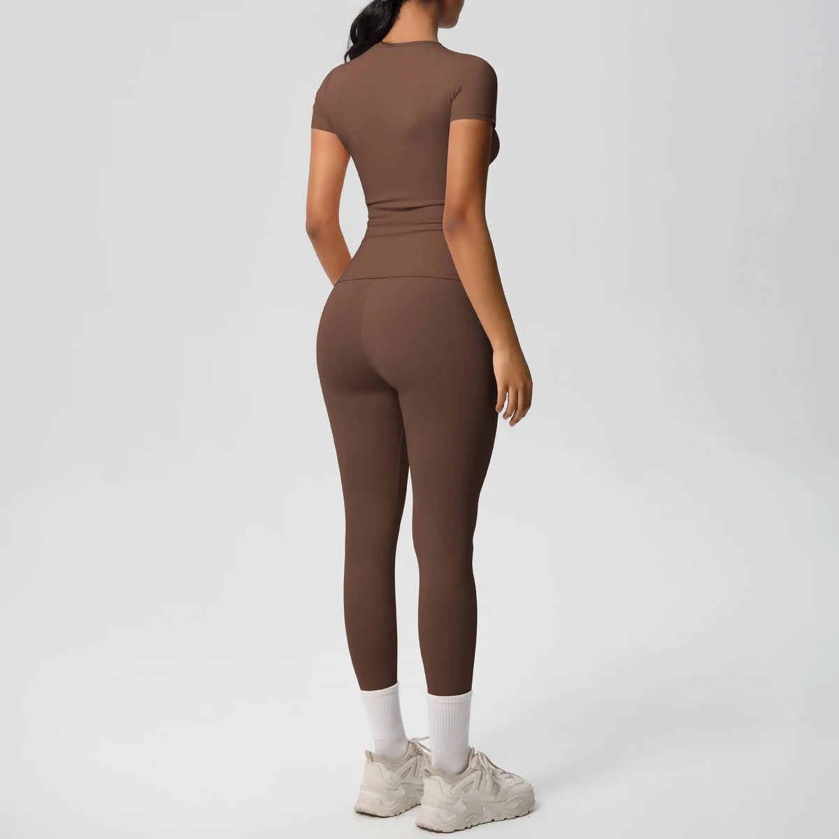 Women 2pcs Athletic Wear Yoga Set Workout Sportswear Gym Clothing Fitness Long Sleeve Crop Top High Waist Legging Sports Bra