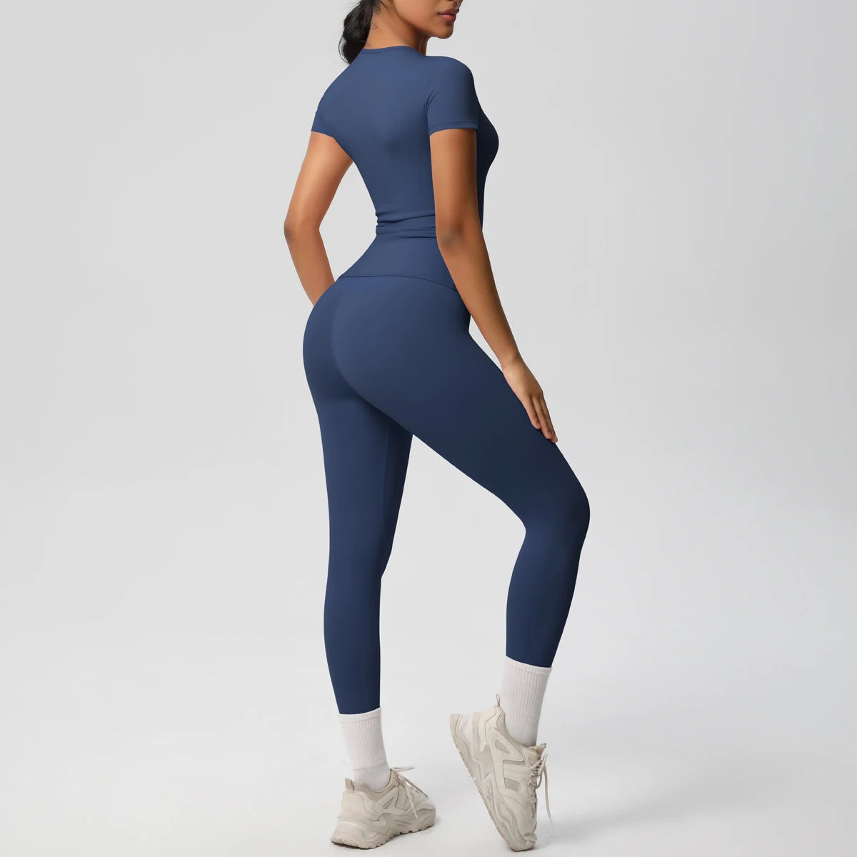 Women 2pcs Athletic Wear Yoga Set Workout Sportswear Gym Clothing Fitness Long Sleeve Crop Top High Waist Legging Sports Bra