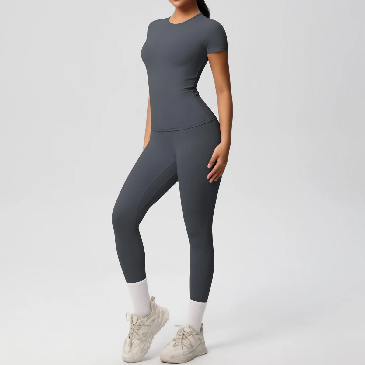 Women 2pcs Athletic Wear Yoga Set Workout Sportswear Gym Clothing Fitness Long Sleeve Crop Top High Waist Legging Sports Bra