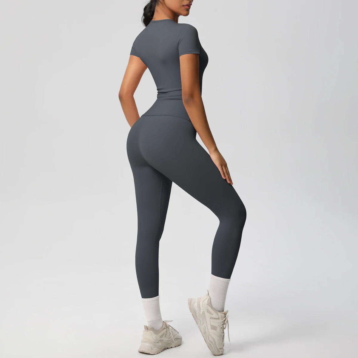 Women 2pcs Athletic Wear Yoga Set Workout Sportswear Gym Clothing Fitness Long Sleeve Crop Top High Waist Legging Sports Bra
