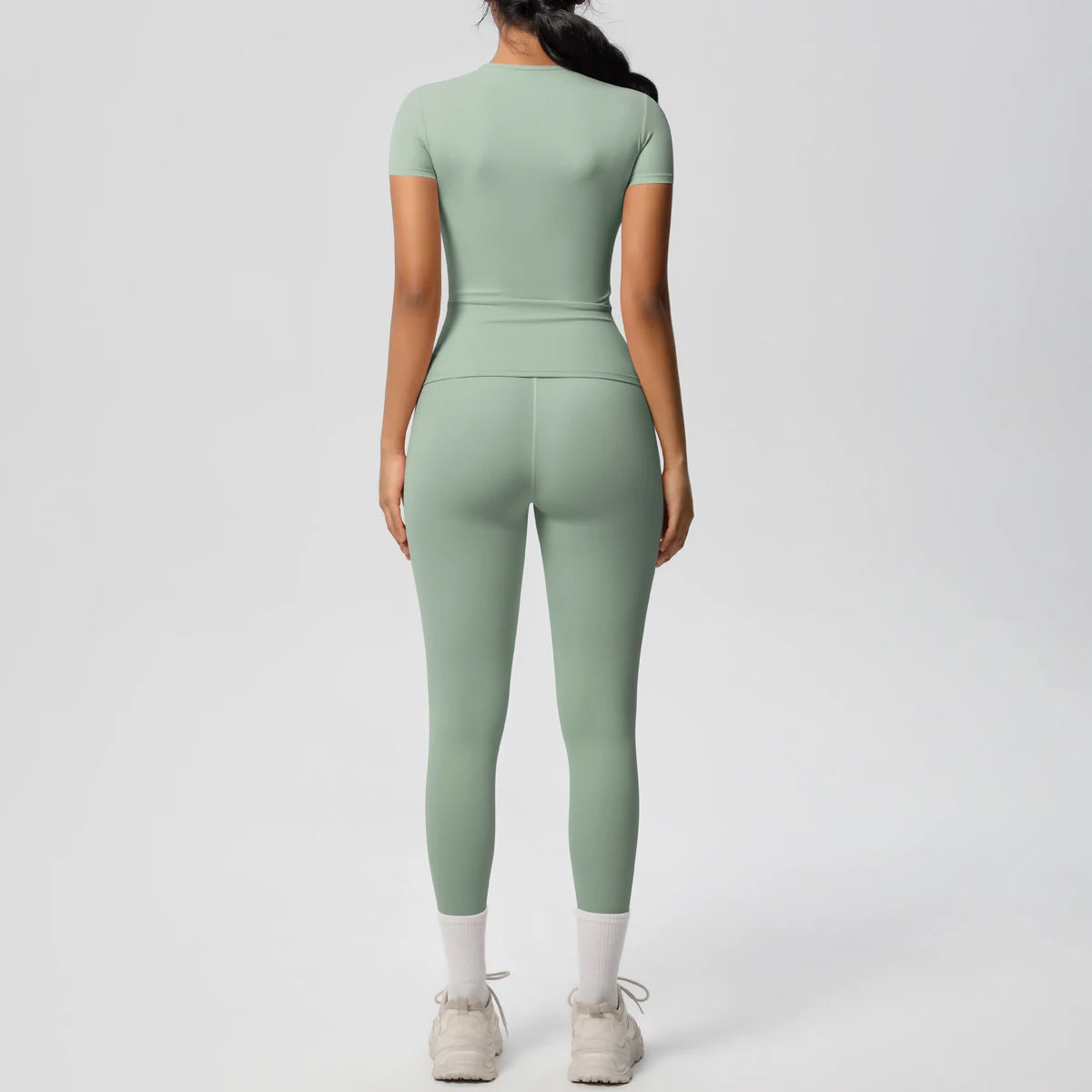 Women 2pcs Athletic Wear Yoga Set Workout Sportswear Gym Clothing Fitness Long Sleeve Crop Top High Waist Legging Sports Bra