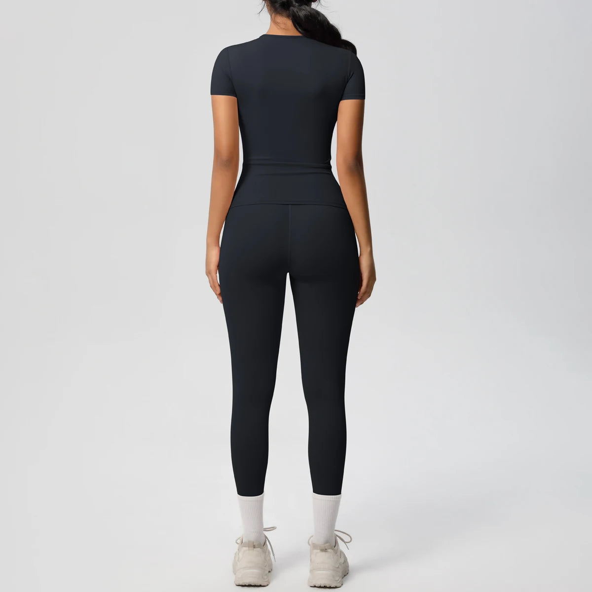 Women 2pcs Athletic Wear Yoga Set Workout Sportswear Gym Clothing Fitness Long Sleeve Crop Top High Waist Legging Sports Bra