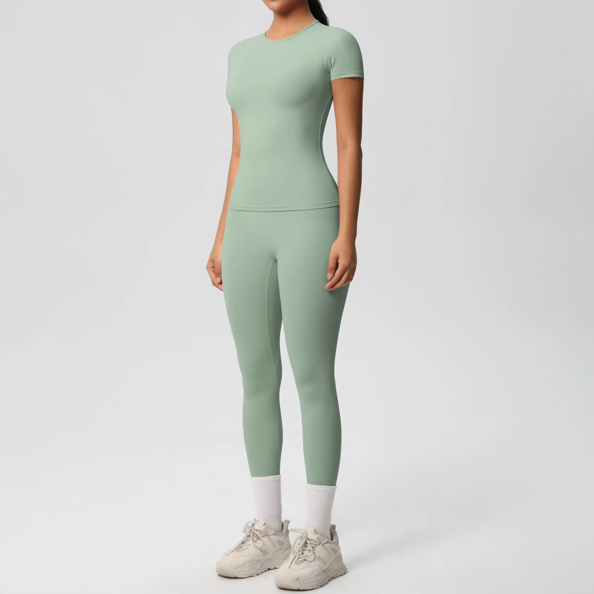 Women 2pcs Athletic Wear Yoga Set Workout Sportswear Gym Clothing Fitness Long Sleeve Crop Top High Waist Legging Sports Bra