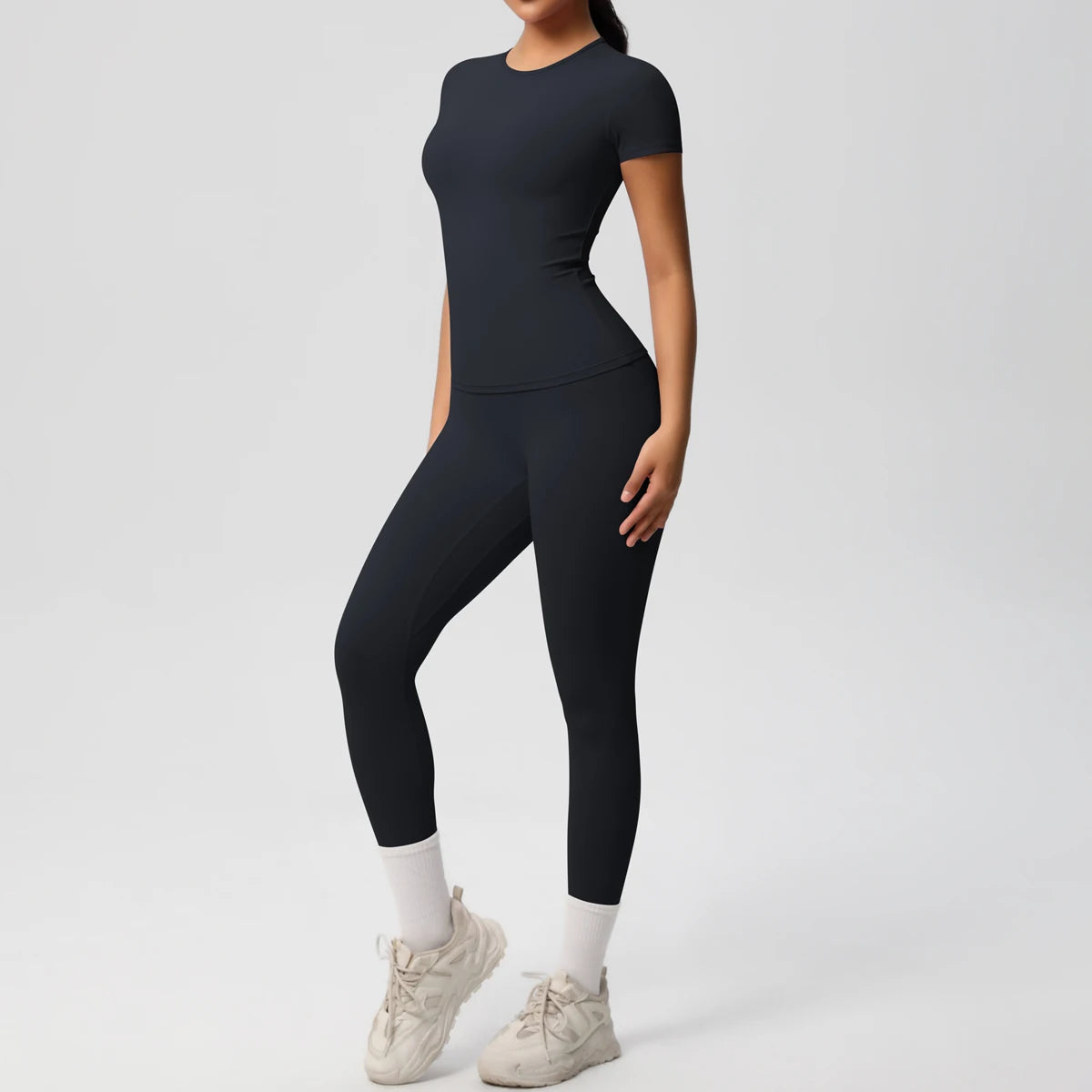 Women 2pcs Athletic Wear Yoga Set Workout Sportswear Gym Clothing Fitness Long Sleeve Crop Top High Waist Legging Sports Bra