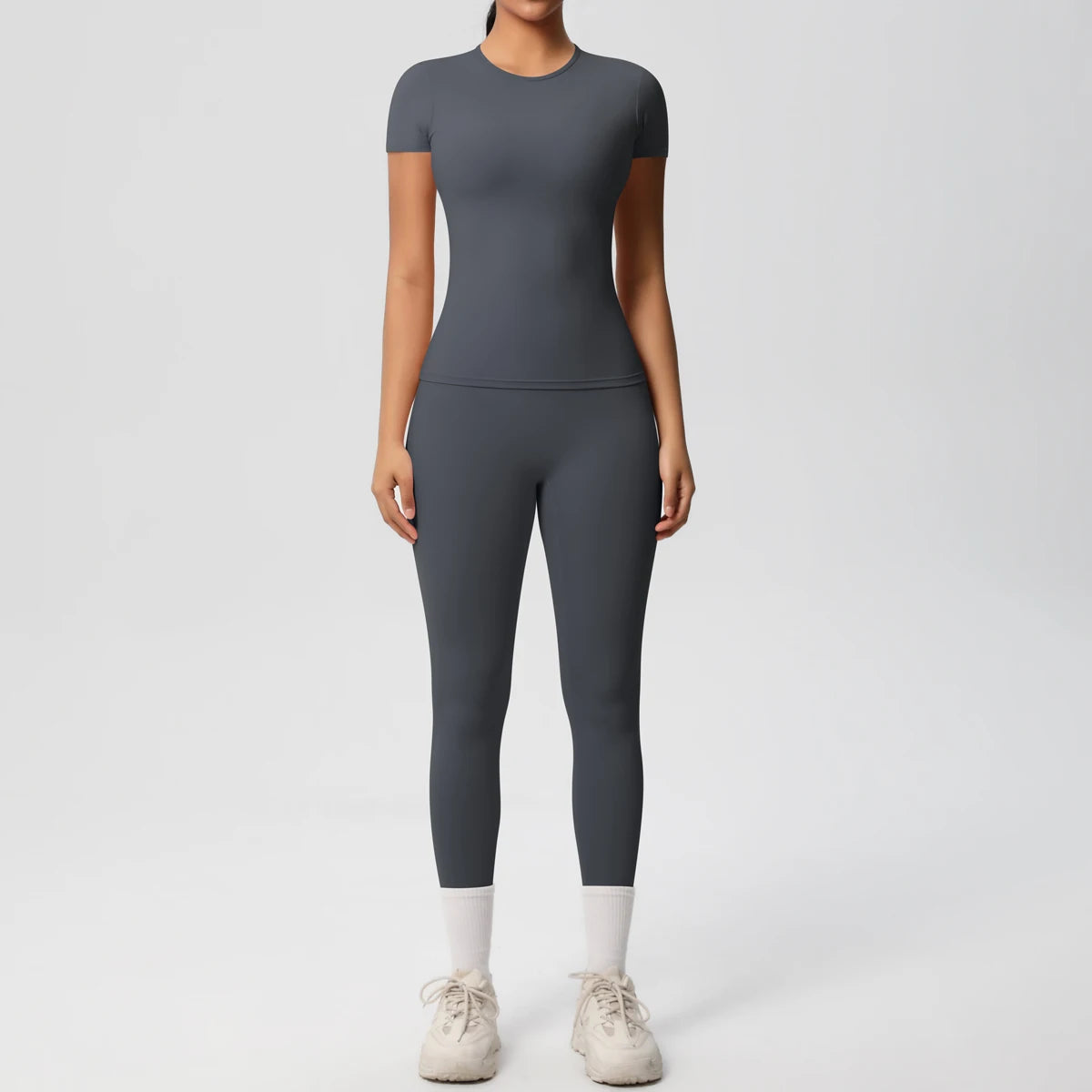 Women 2pcs Athletic Wear Yoga Set Workout Sportswear Gym Clothing Fitness Long Sleeve Crop Top High Waist Legging Sports Bra
