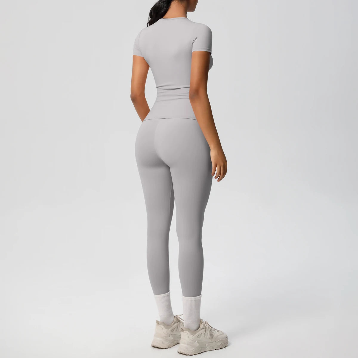Women 2pcs Athletic Wear Yoga Set Workout Sportswear Gym Clothing Fitness Long Sleeve Crop Top High Waist Legging Sports Bra