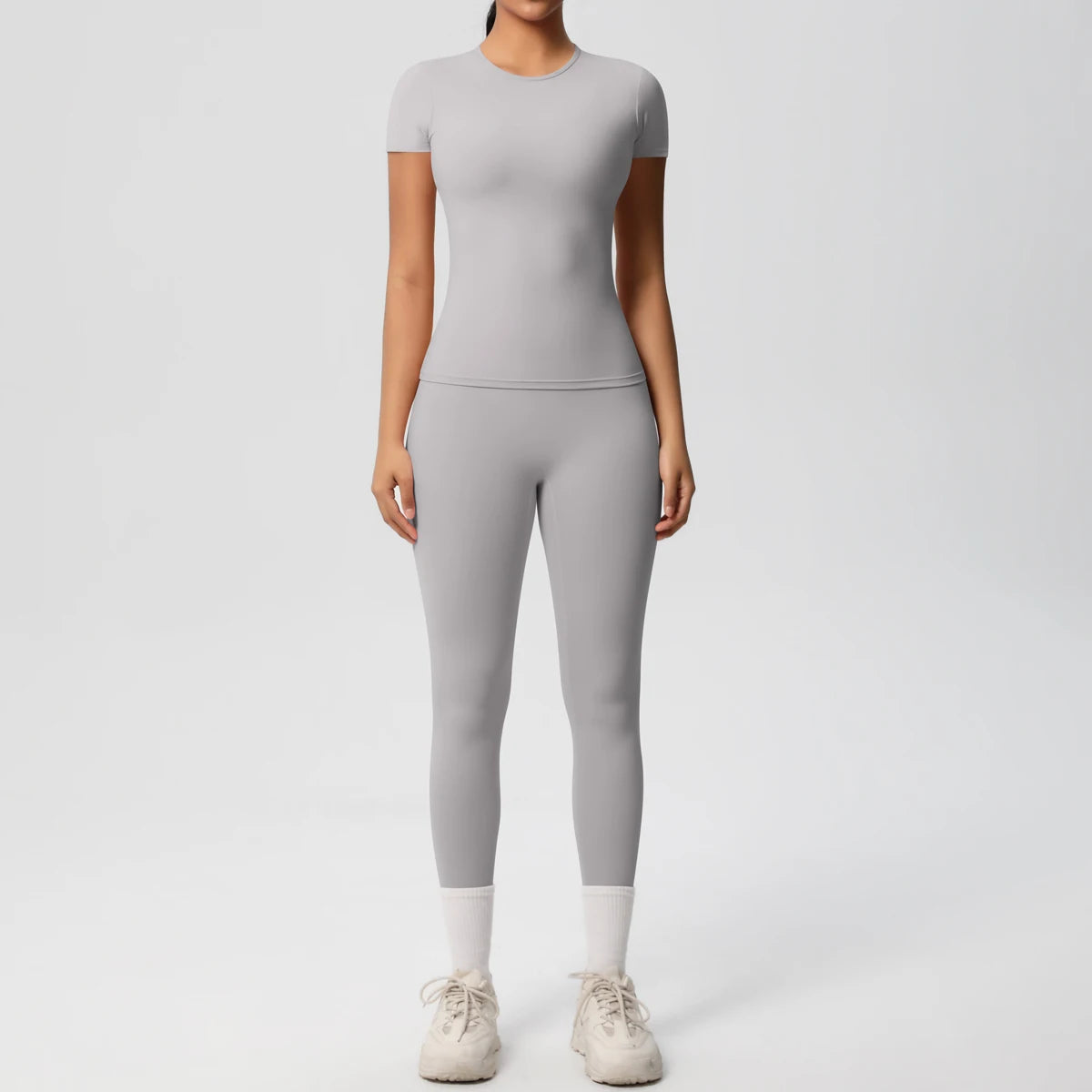 Women 2pcs Athletic Wear Yoga Set Workout Sportswear Gym Clothing Fitness Long Sleeve Crop Top High Waist Legging Sports Bra
