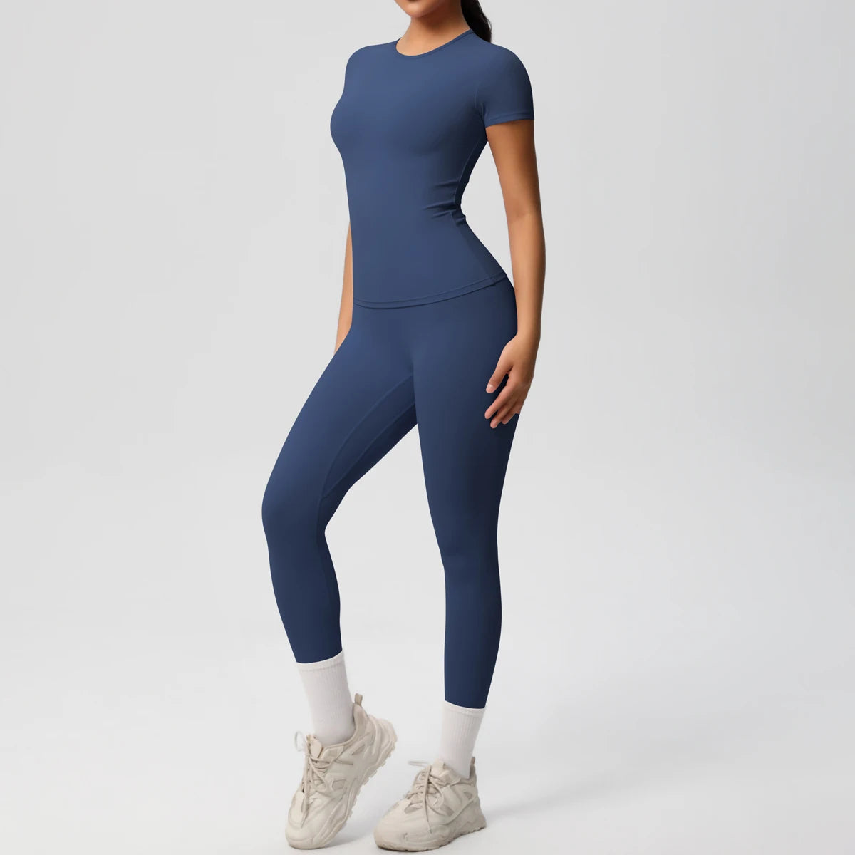 Women 2pcs Athletic Wear Yoga Set Workout Sportswear Gym Clothing Fitness Long Sleeve Crop Top High Waist Legging Sports Bra