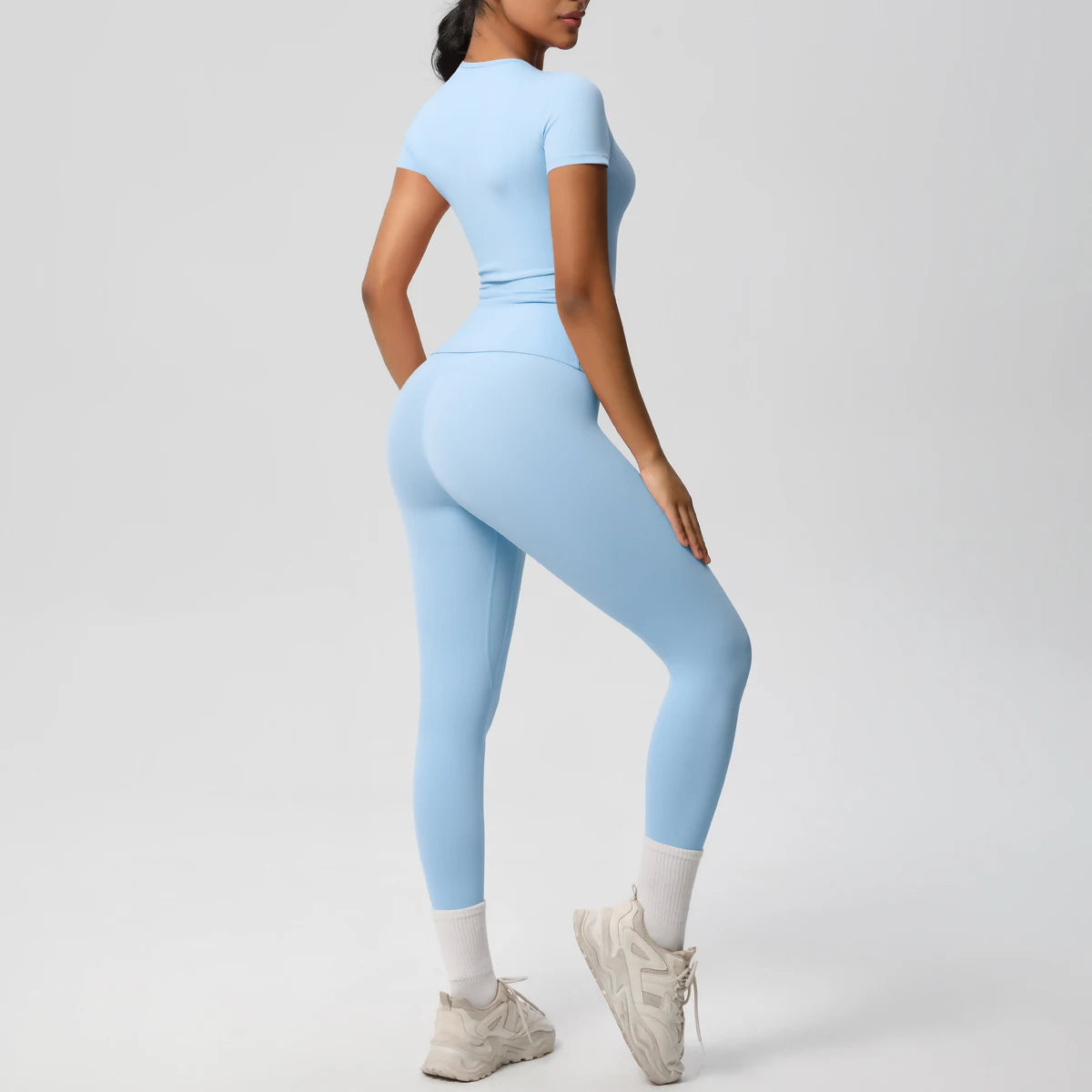 Women 2pcs Athletic Wear Yoga Set Workout Sportswear Gym Clothing Fitness Long Sleeve Crop Top High Waist Legging Sports Bra