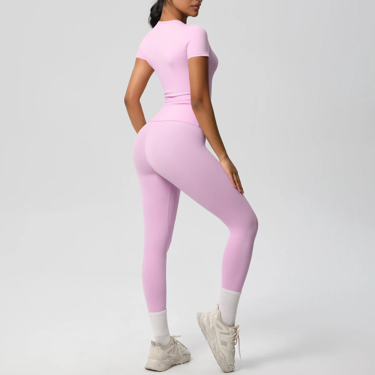 Women 2pcs Athletic Wear Yoga Set Workout Sportswear Gym Clothing Fitness Long Sleeve Crop Top High Waist Legging Sports Bra