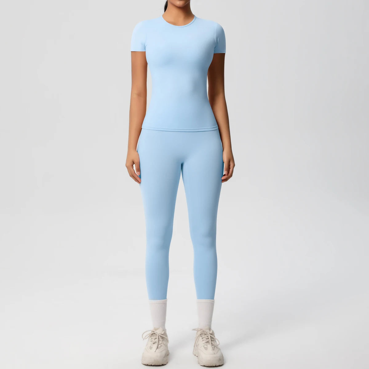 Women 2pcs Athletic Wear Yoga Set Workout Sportswear Gym Clothing Fitness Long Sleeve Crop Top High Waist Legging Sports Bra