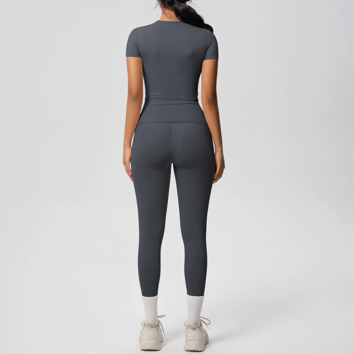 Women 2pcs Athletic Wear Yoga Set Workout Sportswear Gym Clothing Fitness Long Sleeve Crop Top High Waist Legging Sports Bra