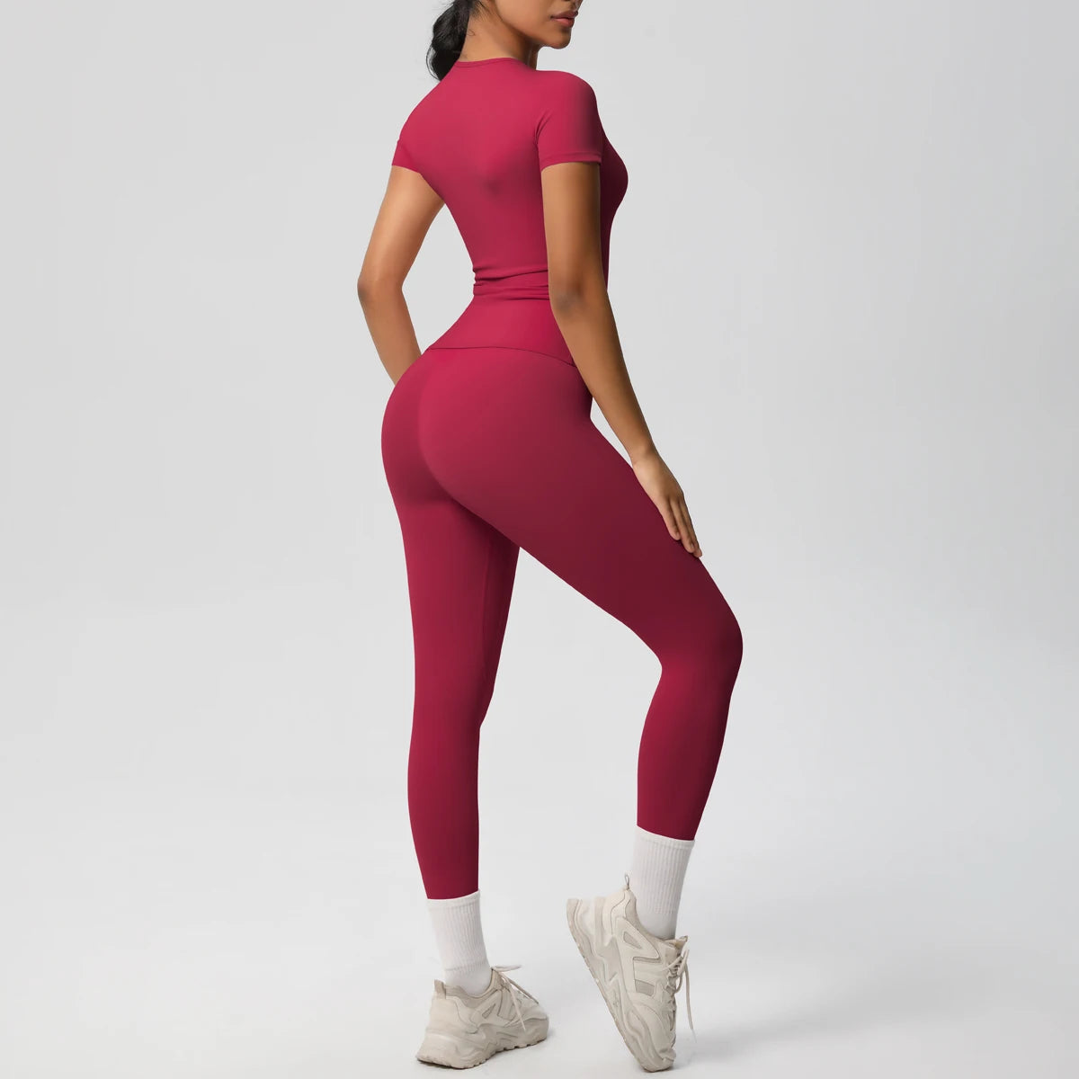 Women 2pcs Athletic Wear Yoga Set Workout Sportswear Gym Clothing Fitness Long Sleeve Crop Top High Waist Legging Sports Bra