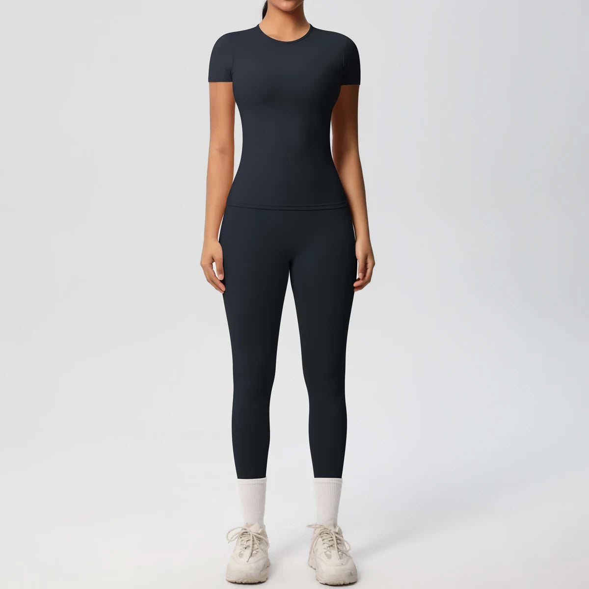 Women 2pcs Athletic Wear Yoga Set Workout Sportswear Gym Clothing Fitness Long Sleeve Crop Top High Waist Legging Sports Bra