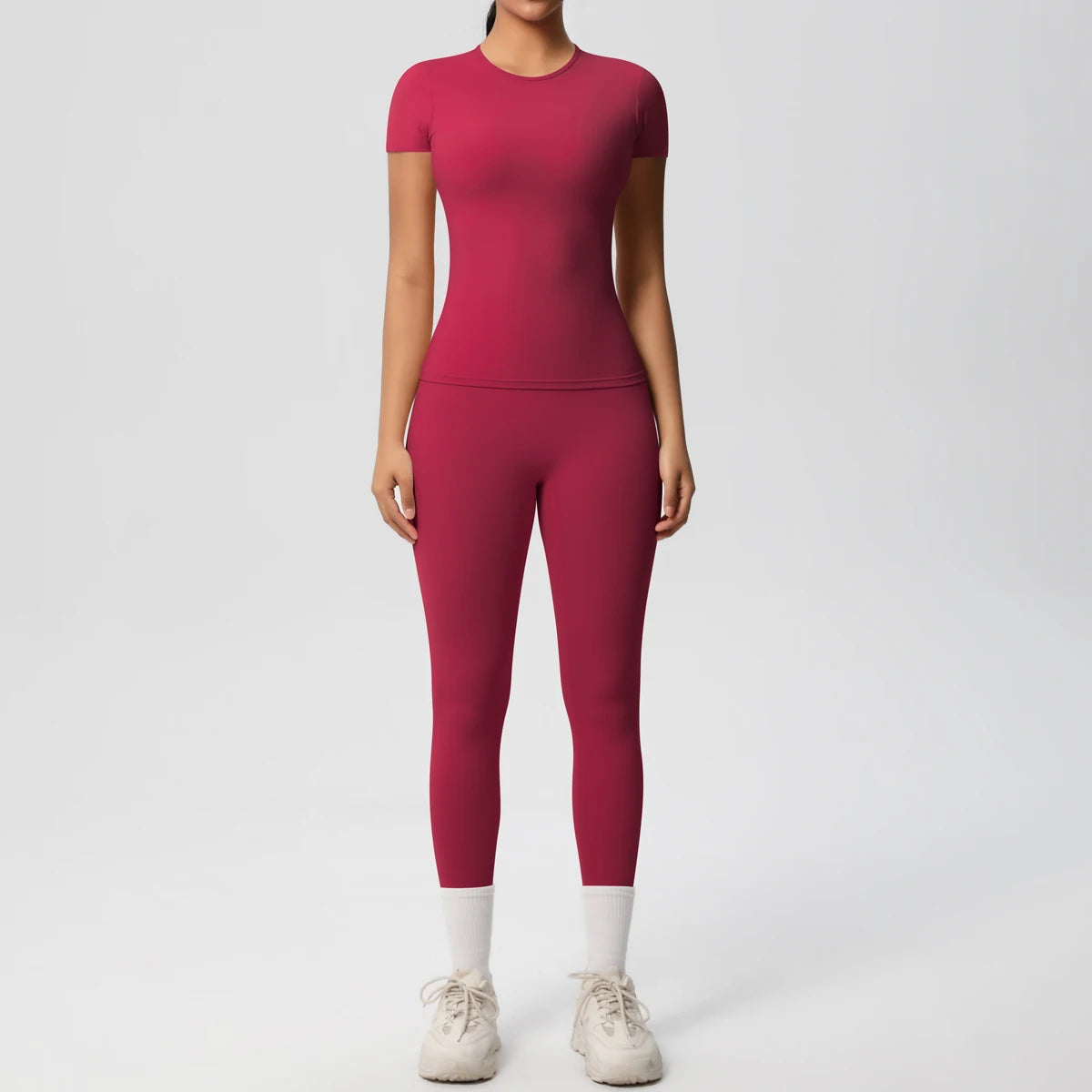 Women 2pcs Athletic Wear Yoga Set Workout Sportswear Gym Clothing Fitness Long Sleeve Crop Top High Waist Legging Sports Bra
