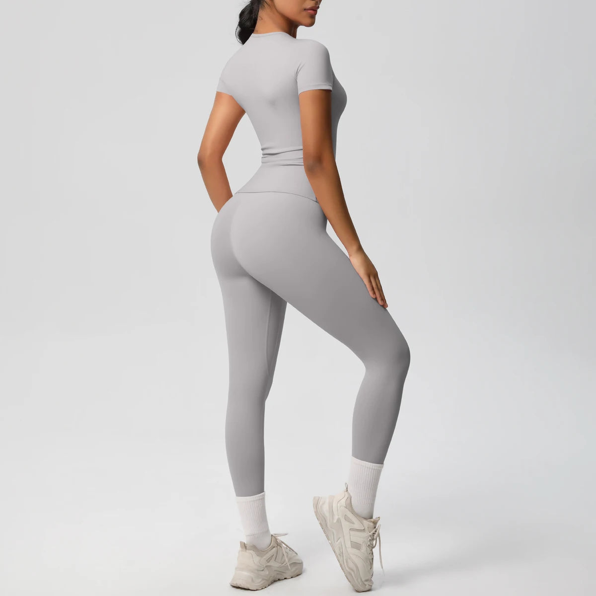 Women 2pcs Athletic Wear Yoga Set Workout Sportswear Gym Clothing Fitness Long Sleeve Crop Top High Waist Legging Sports Bra