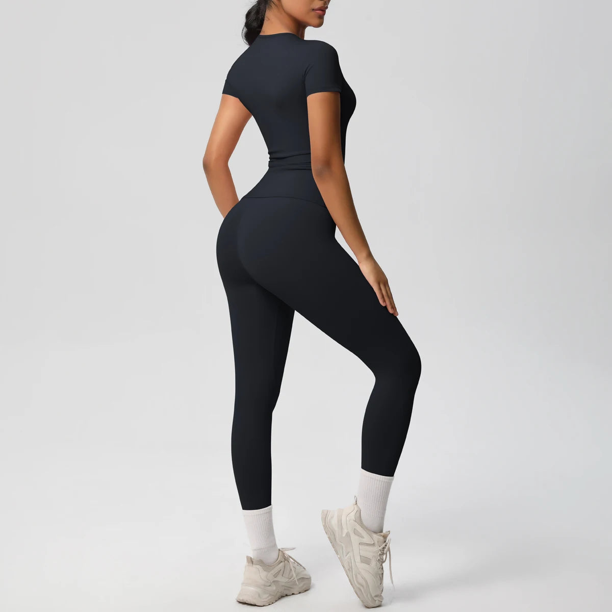 Women 2pcs Athletic Wear Yoga Set Workout Sportswear Gym Clothing Fitness Long Sleeve Crop Top High Waist Legging Sports Bra