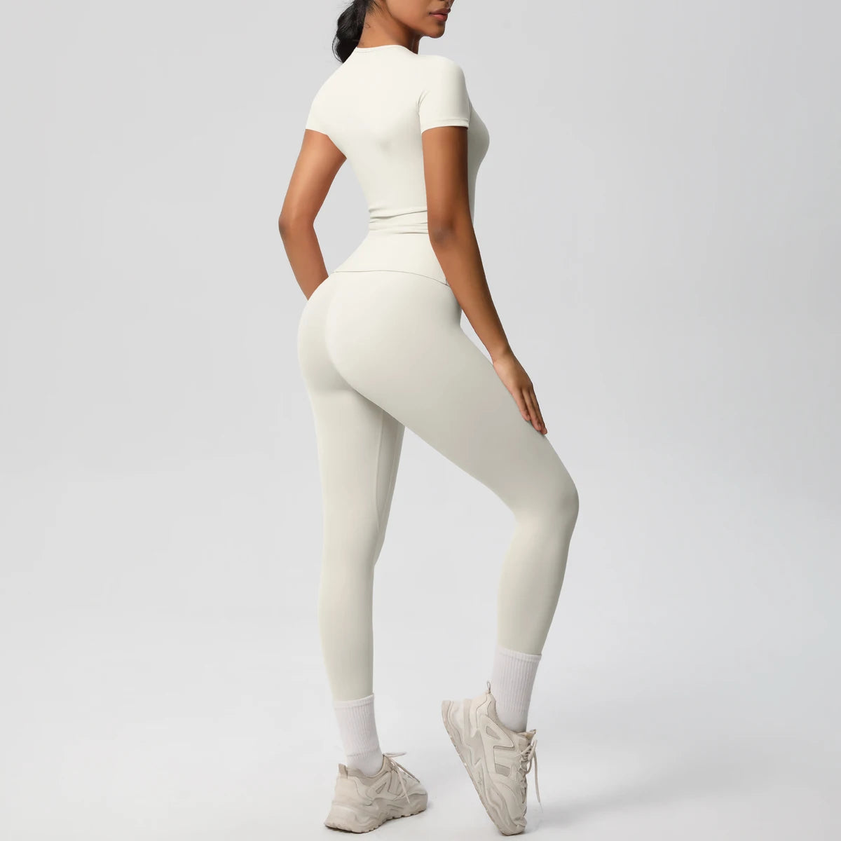 Women 2pcs Athletic Wear Yoga Set Workout Sportswear Gym Clothing Fitness Long Sleeve Crop Top High Waist Legging Sports Bra