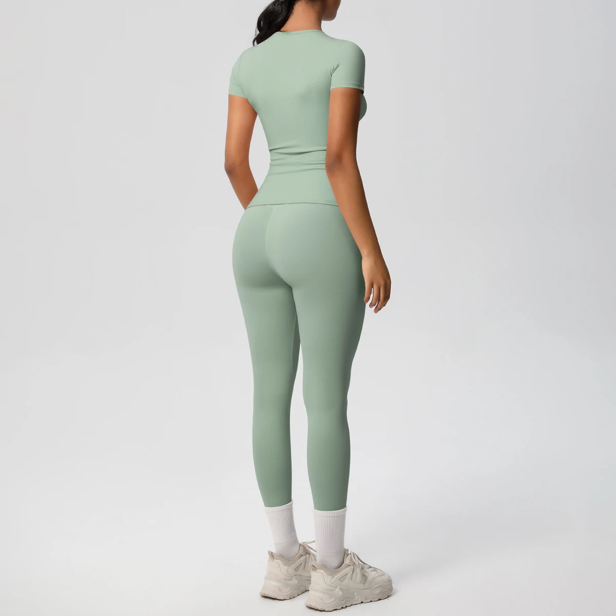 Women 2pcs Athletic Wear Yoga Set Workout Sportswear Gym Clothing Fitness Long Sleeve Crop Top High Waist Legging Sports Bra