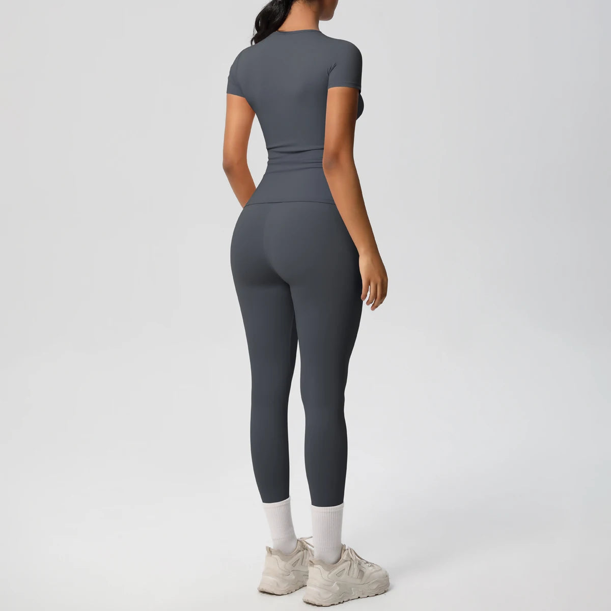 Women 2pcs Athletic Wear Yoga Set Workout Sportswear Gym Clothing Fitness Long Sleeve Crop Top High Waist Legging Sports Bra