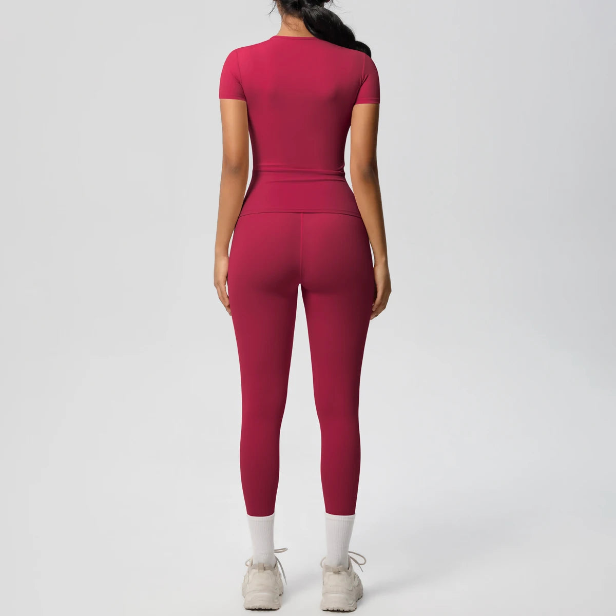 Women 2pcs Athletic Wear Yoga Set Workout Sportswear Gym Clothing Fitness Long Sleeve Crop Top High Waist Legging Sports Bra