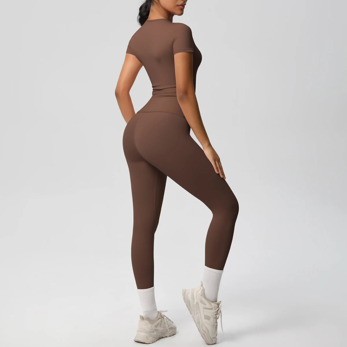 Women 2pcs Athletic Wear Yoga Set Workout Sportswear Gym Clothing Fitness Long Sleeve Crop Top High Waist Legging Sports Bra