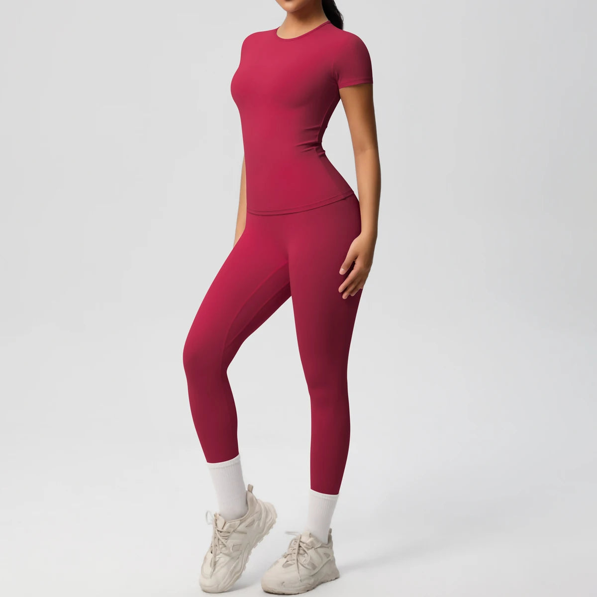 Women 2pcs Athletic Wear Yoga Set Workout Sportswear Gym Clothing Fitness Long Sleeve Crop Top High Waist Legging Sports Bra