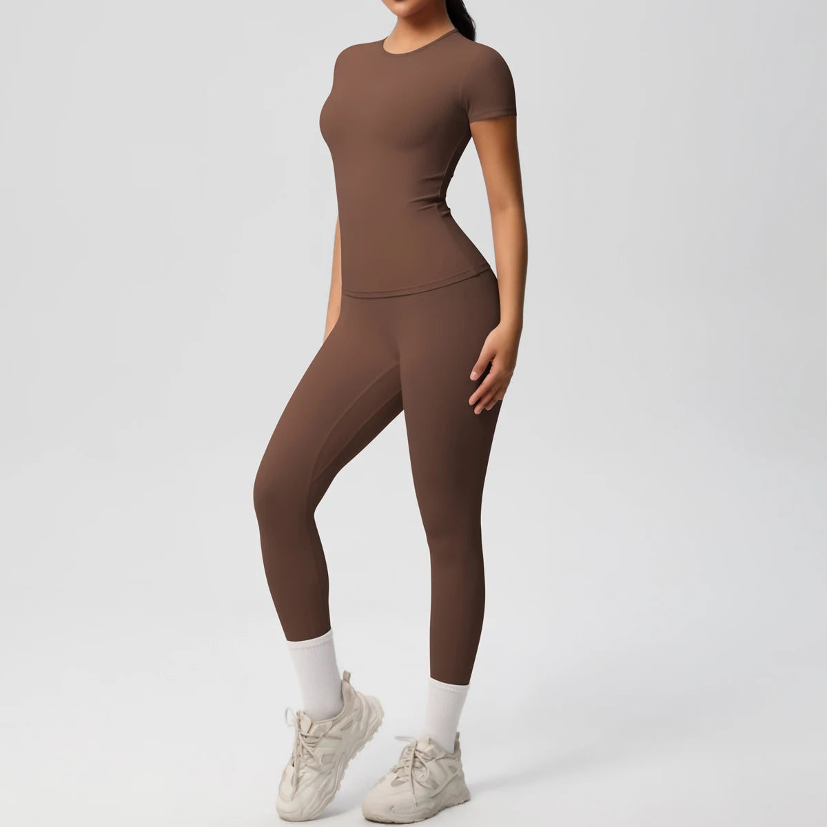 Women 2pcs Athletic Wear Yoga Set Workout Sportswear Gym Clothing Fitness Long Sleeve Crop Top High Waist Legging Sports Bra