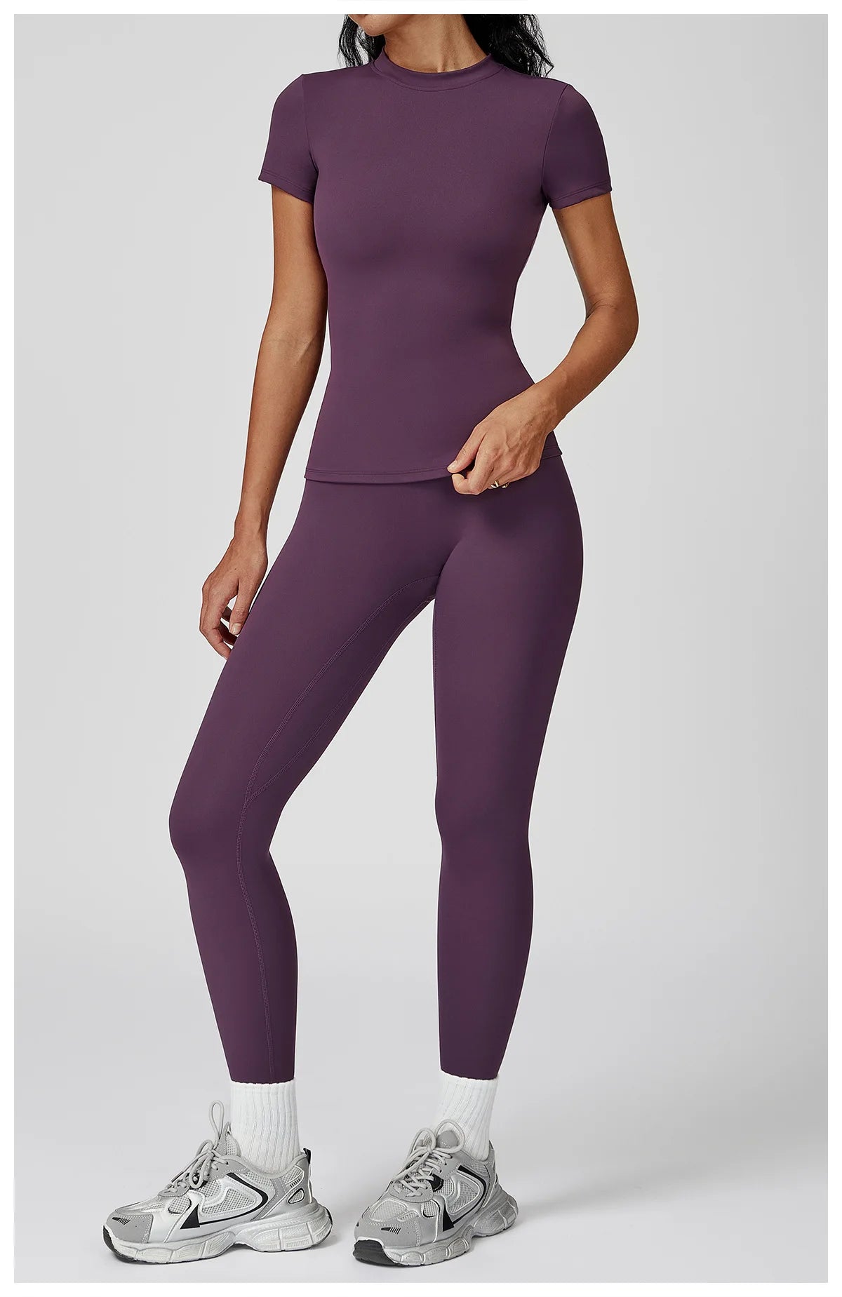 Women  Yoga Set 2PCS Workout Set Sportswear Gym Clothing Fitness Long Sleeve High Waist Leggings Cycling Shorts Sports Suits