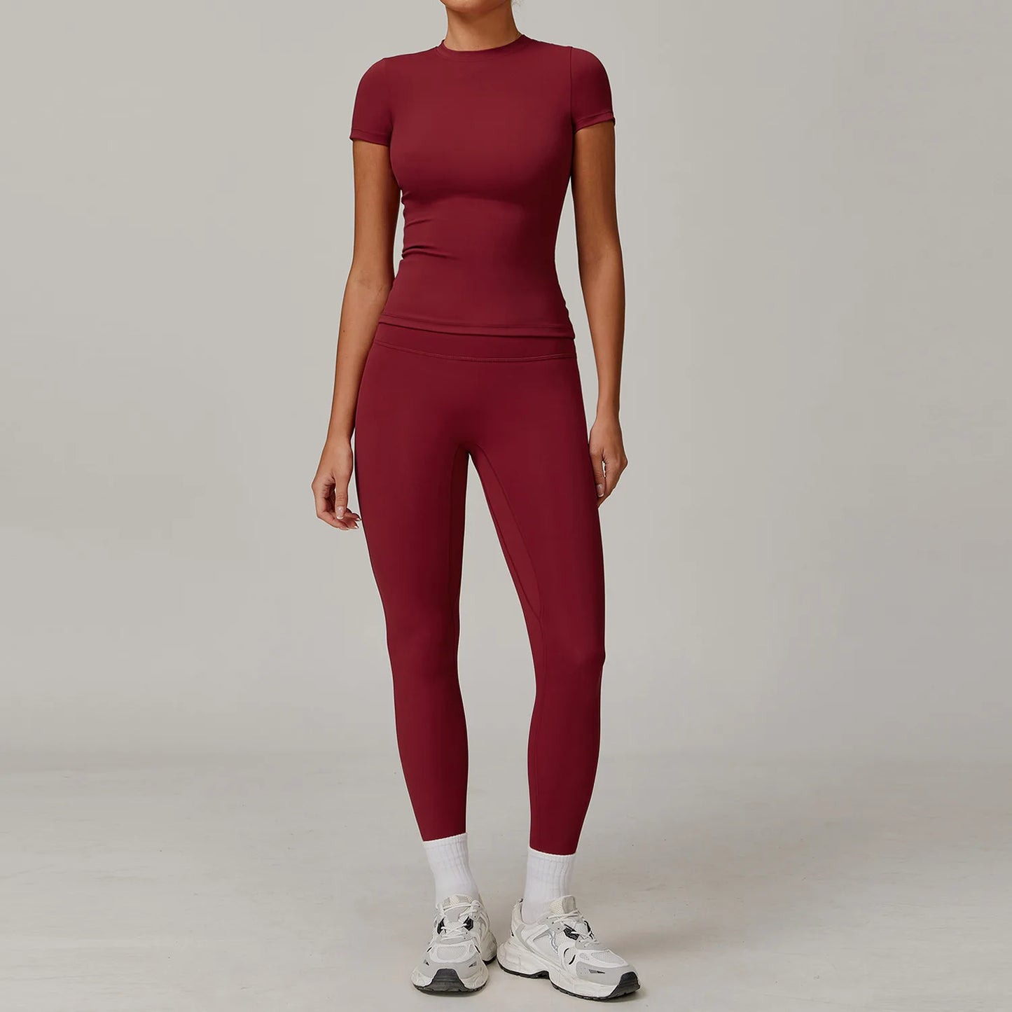 Women  Yoga Set 2PCS Workout Set Sportswear Gym Clothing Fitness Long Sleeve High Waist Leggings Cycling Shorts Sports Suits