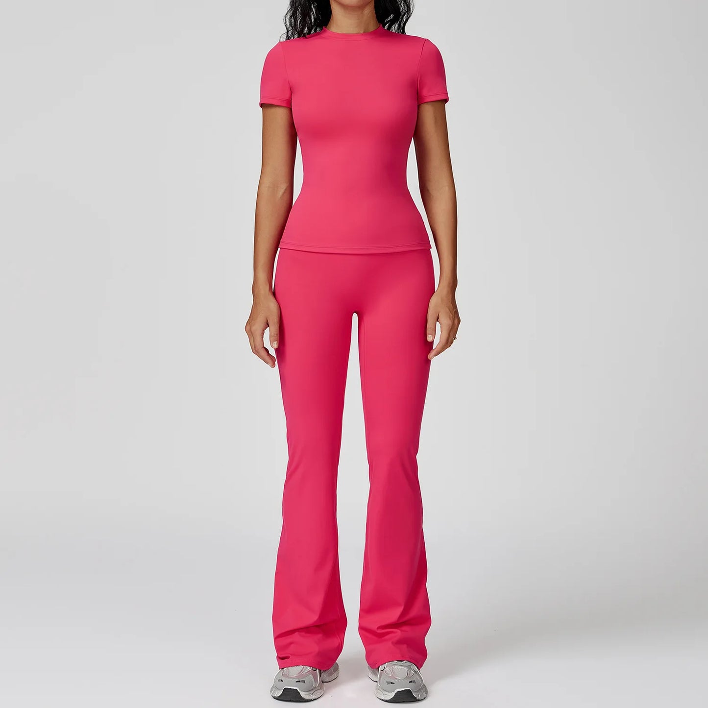 Women  Yoga Set 2PCS Workout Set Sportswear Gym Clothing Fitness Long Sleeve High Waist Leggings Cycling Shorts Sports Suits