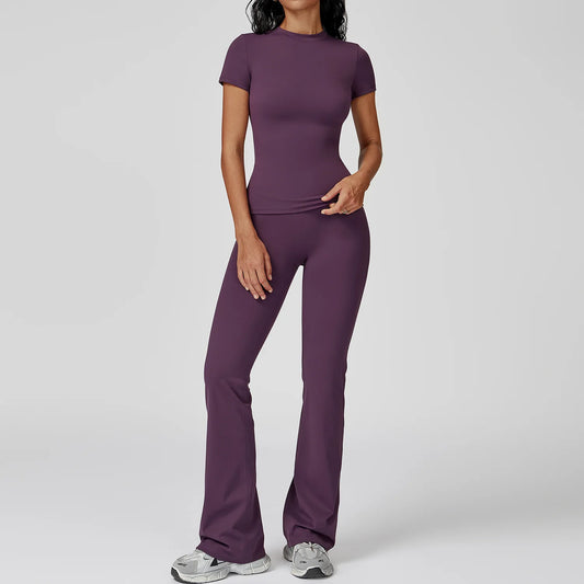 Women  Yoga Set 2PCS Workout Set Sportswear Gym Clothing Fitness Long Sleeve High Waist Leggings Cycling Shorts Sports Suits