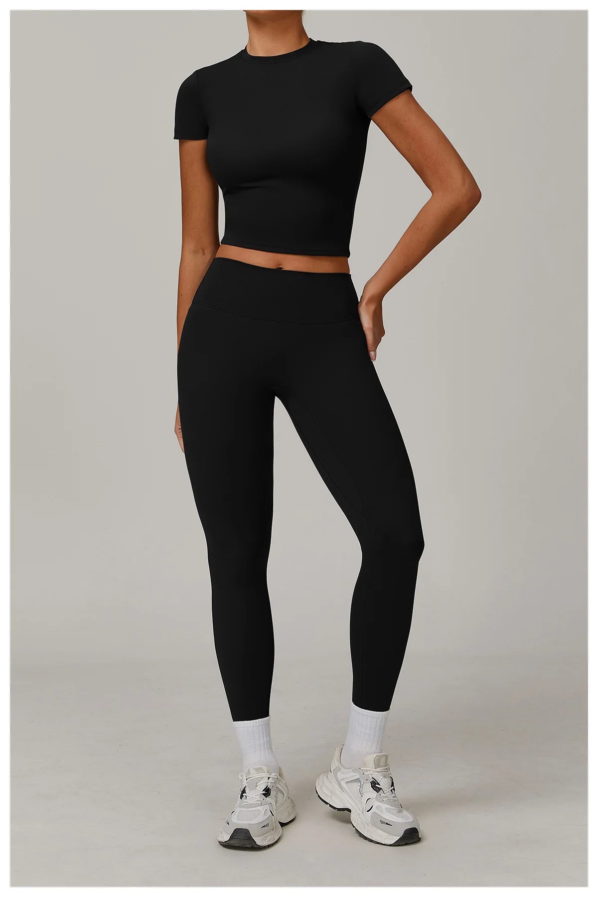 Women  Yoga Set 2PCS Workout Set Sportswear Gym Clothing Fitness Long Sleeve High Waist Leggings Cycling Shorts Sports Suits