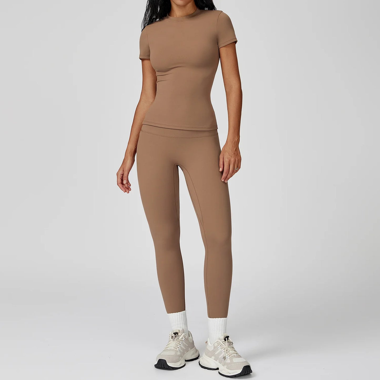 Women  Yoga Set 2PCS Workout Set Sportswear Gym Clothing Fitness Long Sleeve High Waist Leggings Cycling Shorts Sports Suits