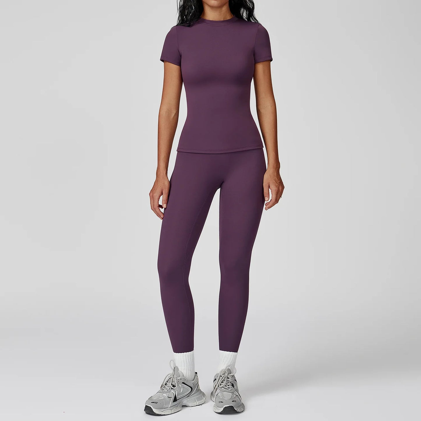 Women  Yoga Set 2PCS Workout Set Sportswear Gym Clothing Fitness Long Sleeve High Waist Leggings Cycling Shorts Sports Suits