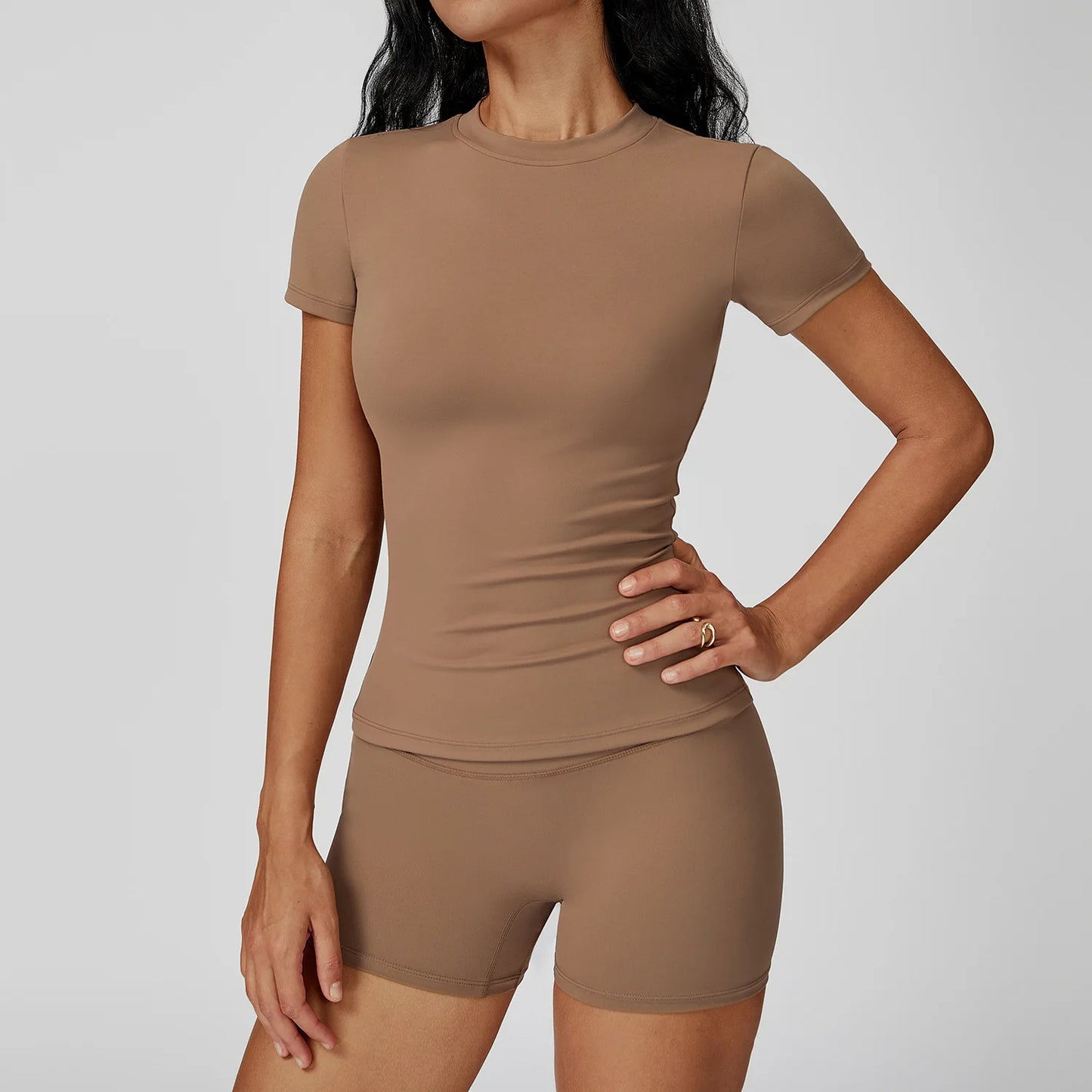 Women  Yoga Set 2PCS Workout Set Sportswear Gym Clothing Fitness Long Sleeve High Waist Leggings Cycling Shorts Sports Suits