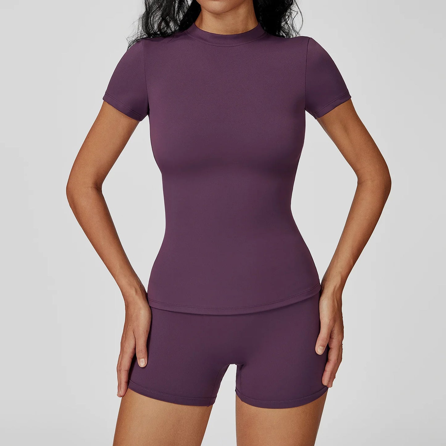 Women  Yoga Set 2PCS Workout Set Sportswear Gym Clothing Fitness Long Sleeve High Waist Leggings Cycling Shorts Sports Suits